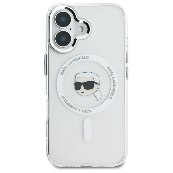 Etui Karl Lagerfeld IML Metal Karl Head MagSafe na iPhone 16 - białe
