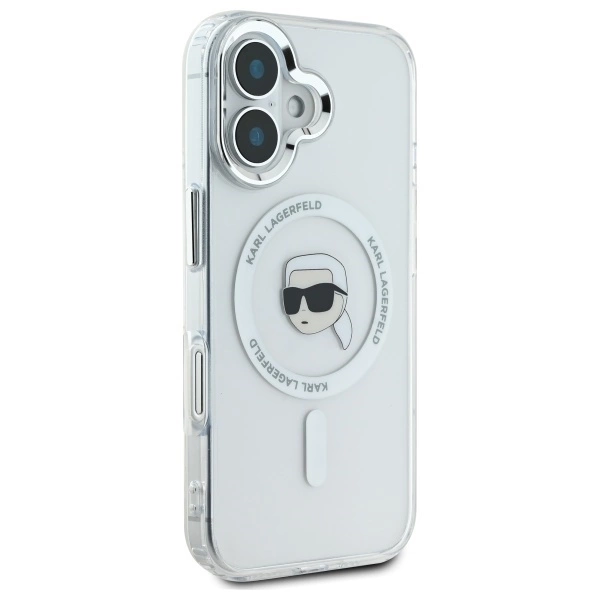 Etui Karl Lagerfeld IML Metal Karl Head MagSafe na iPhone 16 - białe