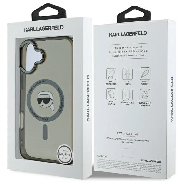 Etui Karl Lagerfeld IML Metal Karl Head MagSafe na iPhone 16 - czarne