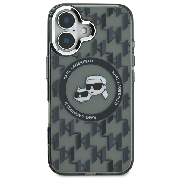 Etui Karl Lagerfeld IML Monogram Karl & Choupette Head MagSafe na iPhone 16 - czarne