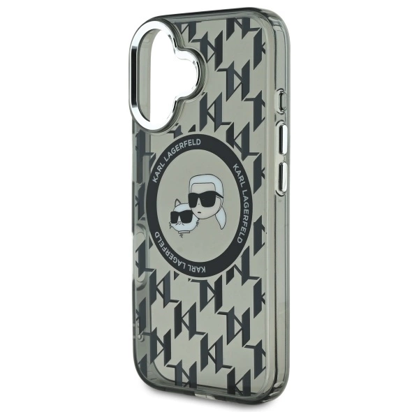 Etui Karl Lagerfeld IML Monogram Karl & Choupette Head MagSafe na iPhone 16 - czarne