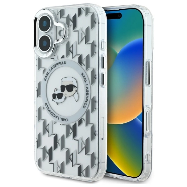 Etui Karl Lagerfeld IML Monogram Karl & Choupette Head MagSafe na iPhone 16 - przezroczyste
