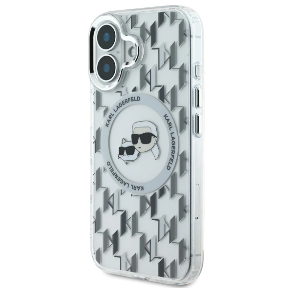Etui Karl Lagerfeld IML Monogram Karl & Choupette Head MagSafe na iPhone 16 - przezroczyste