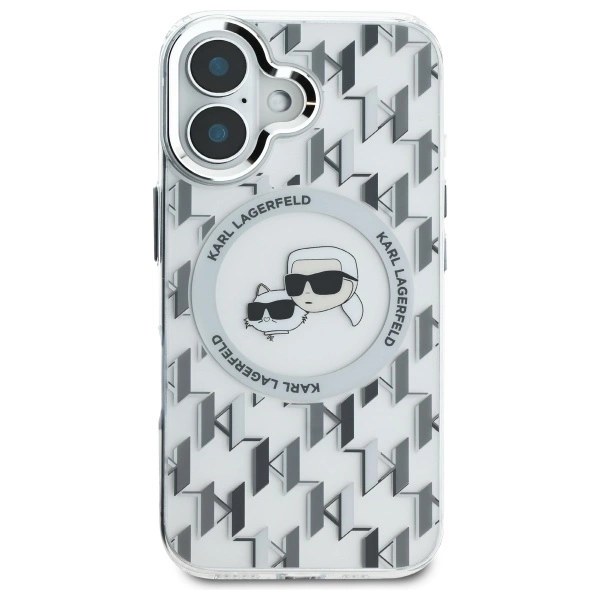 Etui Karl Lagerfeld IML Monogram Karl & Choupette Head MagSafe na iPhone 16 - przezroczyste