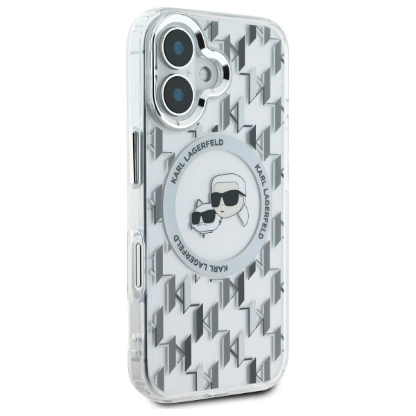 Etui Karl Lagerfeld IML Monogram Karl & Choupette Head MagSafe na iPhone 16 - przezroczyste