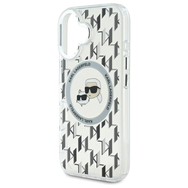 Etui Karl Lagerfeld IML Monogram Karl & Choupette Head MagSafe na iPhone 16 - przezroczyste