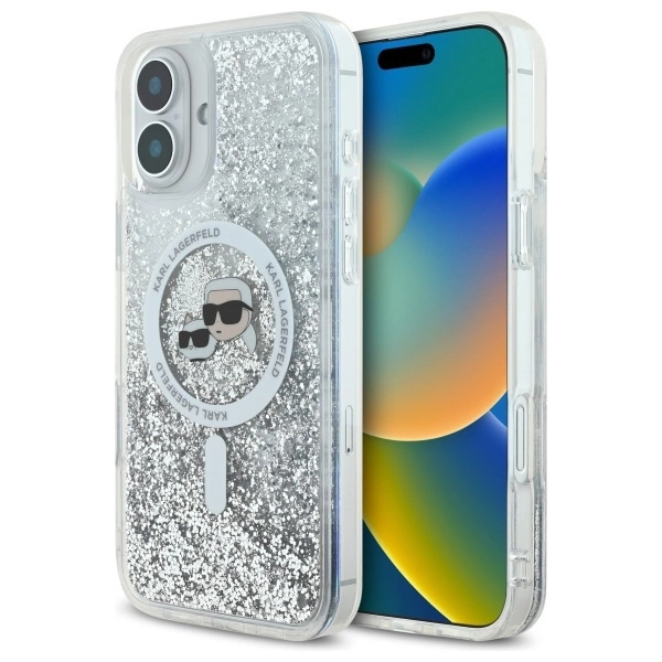 Etui Karl Lagerfeld Liquid Glitter Karl&Choupette Head Magsafe na iPhone 16 - przezroczysty