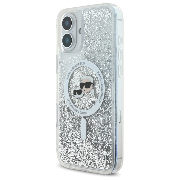 Etui Karl Lagerfeld Liquid Glitter Karl&Choupette Head Magsafe na iPhone 16 - przezroczysty