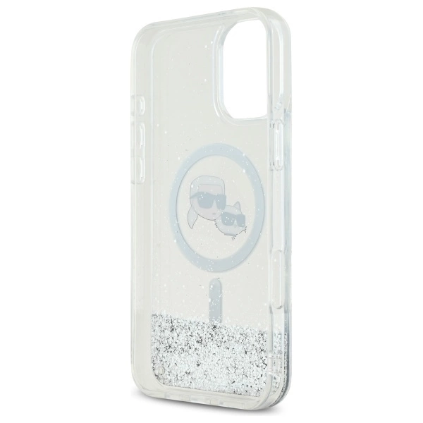 Etui Karl Lagerfeld Liquid Glitter Karl&Choupette Head Magsafe na iPhone 16 - przezroczysty