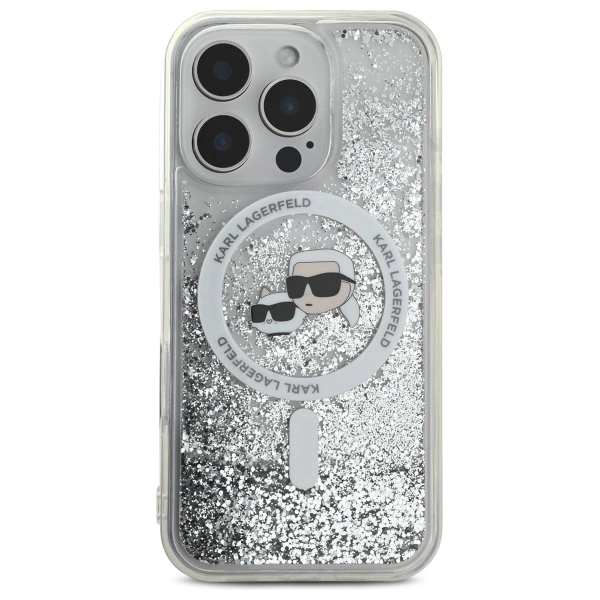 Etui Karl Lagerfeld Liquid Glitter Karl & Choupette Head Magsafe na iPhone 16 Pro Max - przezroczyste