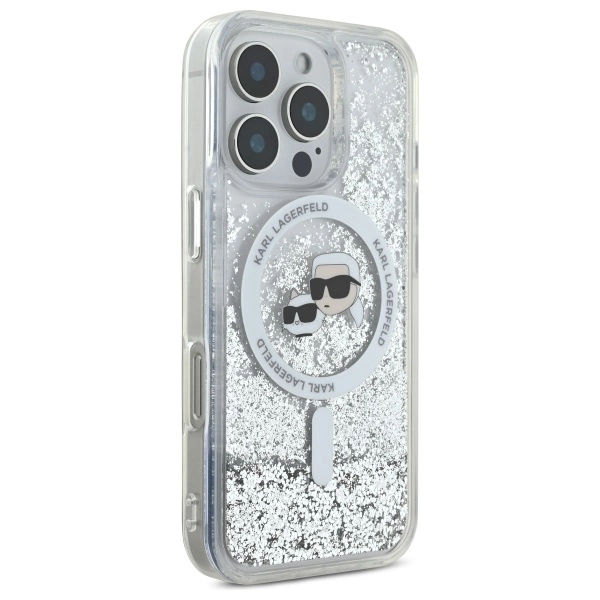 Etui Karl Lagerfeld Liquid Glitter Karl & Choupette Head Magsafe na iPhone 16 Pro Max - przezroczyste