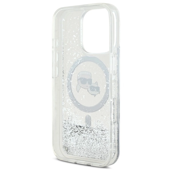 Etui Karl Lagerfeld Liquid Glitter Karl & Choupette Head Magsafe na iPhone 16 Pro Max - przezroczyste
