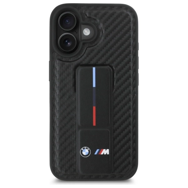 Etui BMW M Grip Stand Smooth and Carbon na iPhone 16 - czarne