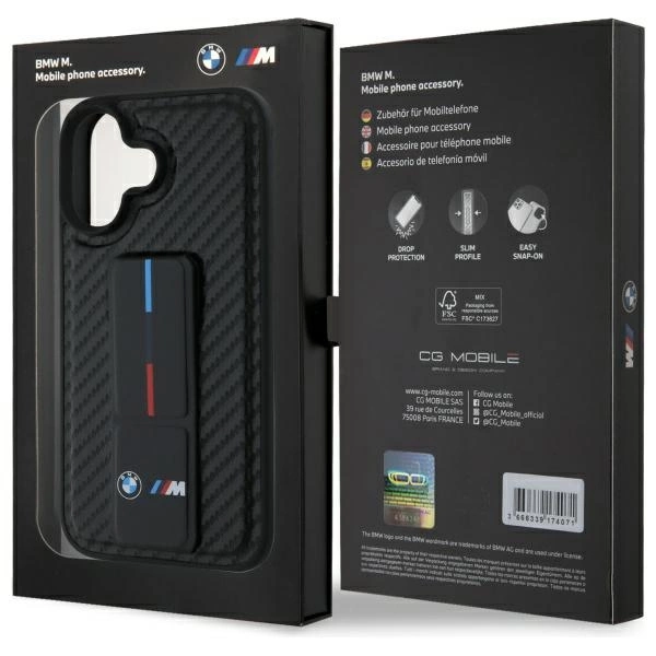 Etui BMW M Grip Stand Smooth and Carbon na iPhone 16 - czarne