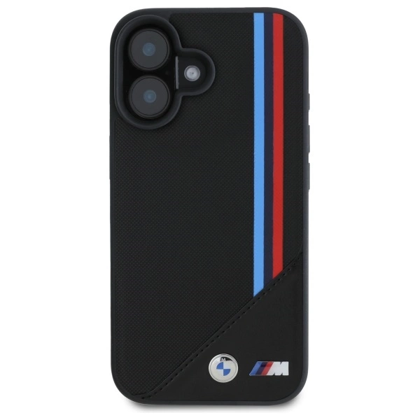 Etui BMW M Meshed Tricolor Stripes MagSafe na iPhone 16 - czarne