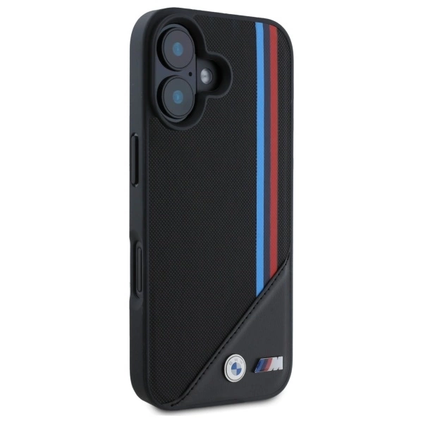 Etui BMW M Meshed Tricolor Stripes MagSafe na iPhone 16 - czarne