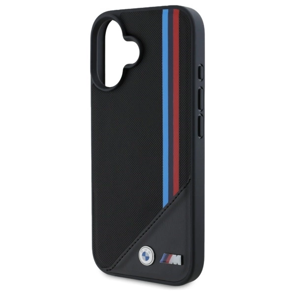 Etui BMW M Meshed Tricolor Stripes MagSafe na iPhone 16 - czarne