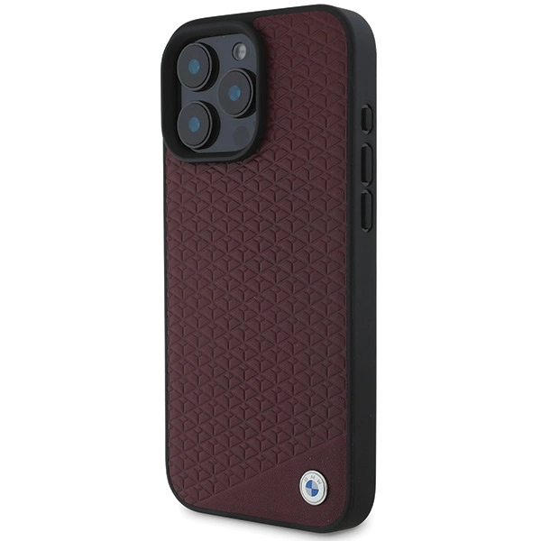 Etui BMW Sign Leather Diamond Metal Logo MagSafe na iPhone 16 Pro Max - czerwone