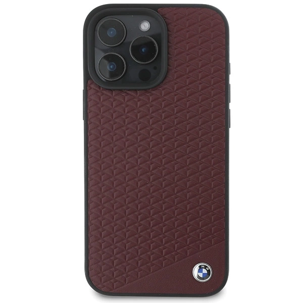 Etui BMW Sign Leather Diamond Metal Logo MagSafe na iPhone 16 Pro Max - czerwone