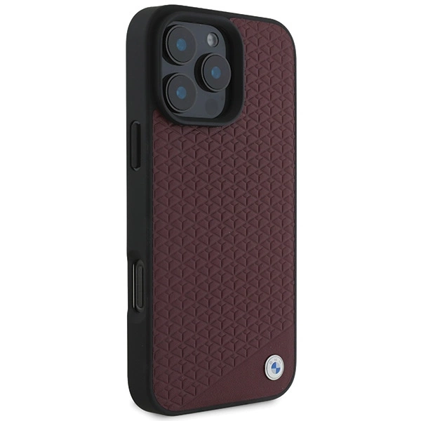 Etui BMW Sign Leather Diamond Metal Logo MagSafe na iPhone 16 Pro Max - czerwone