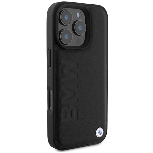 Etui BMW Leather Hot Stamp MagSafe na iPhone 16 Pro Max - czarne