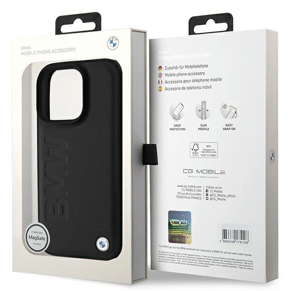 Etui BMW Leather Hot Stamp MagSafe na iPhone 16 Pro Max - czarne
