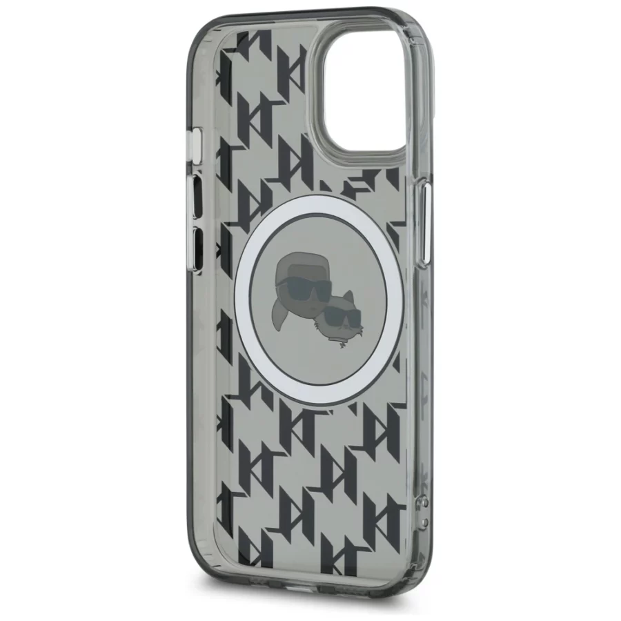 Etui Karl Lagerfeld IML Monogram Karl & Choupette Head MagSafe na iPhone 15 Plus - czarne