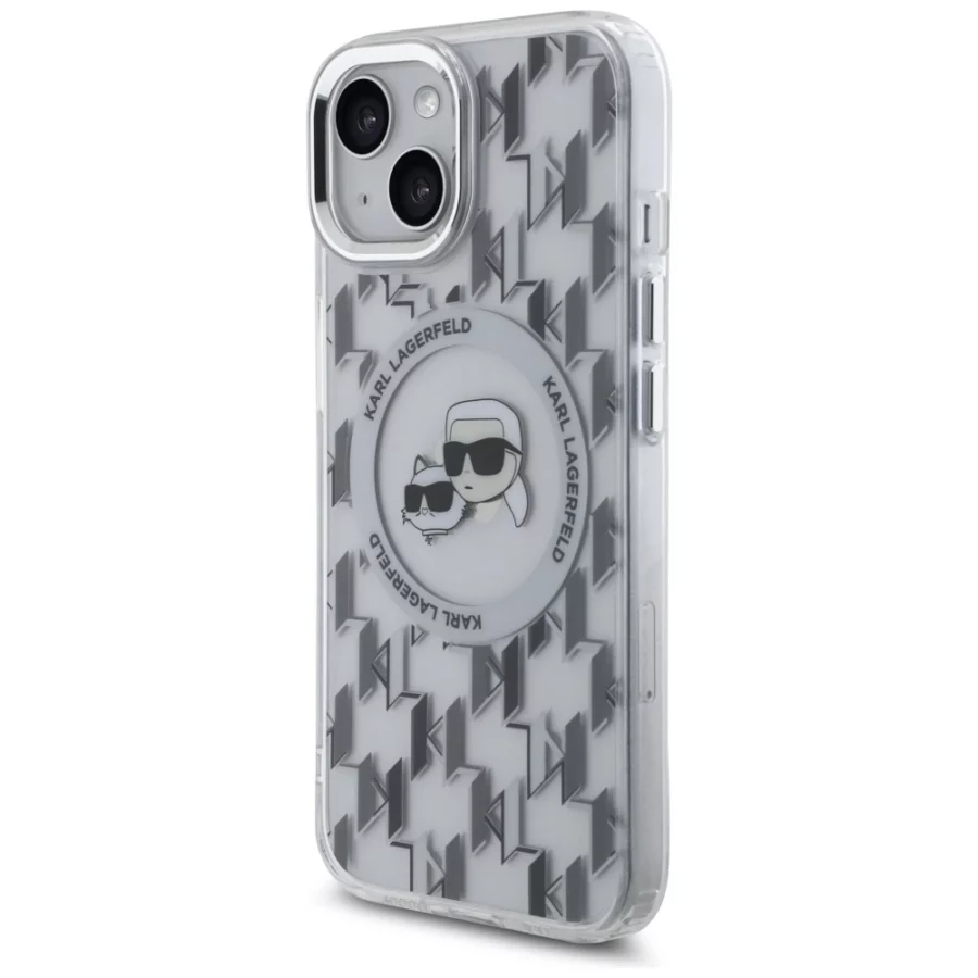Etui Karl Lagerfeld IML Monogram Karl & Choupette Head MagSafe na iPhone 15 - przezroczyste