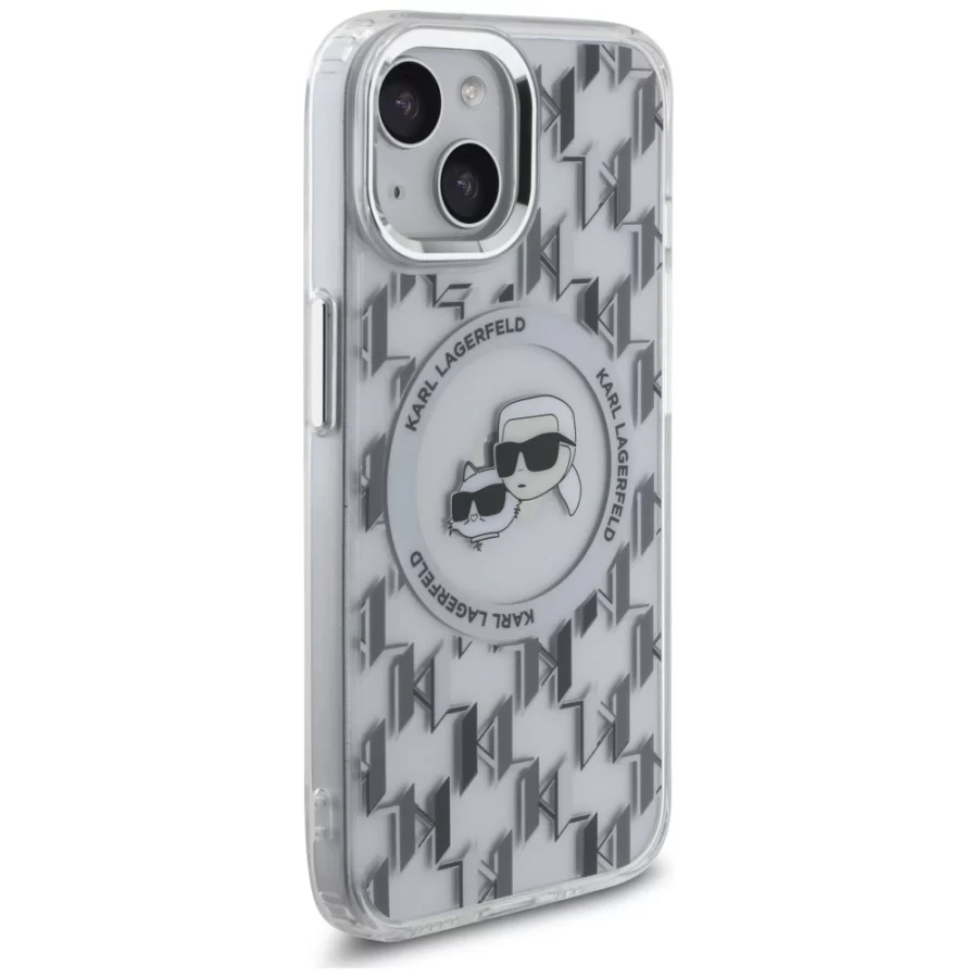 Etui Karl Lagerfeld IML Monogram Karl & Choupette Head MagSafe na iPhone 15 - przezroczyste