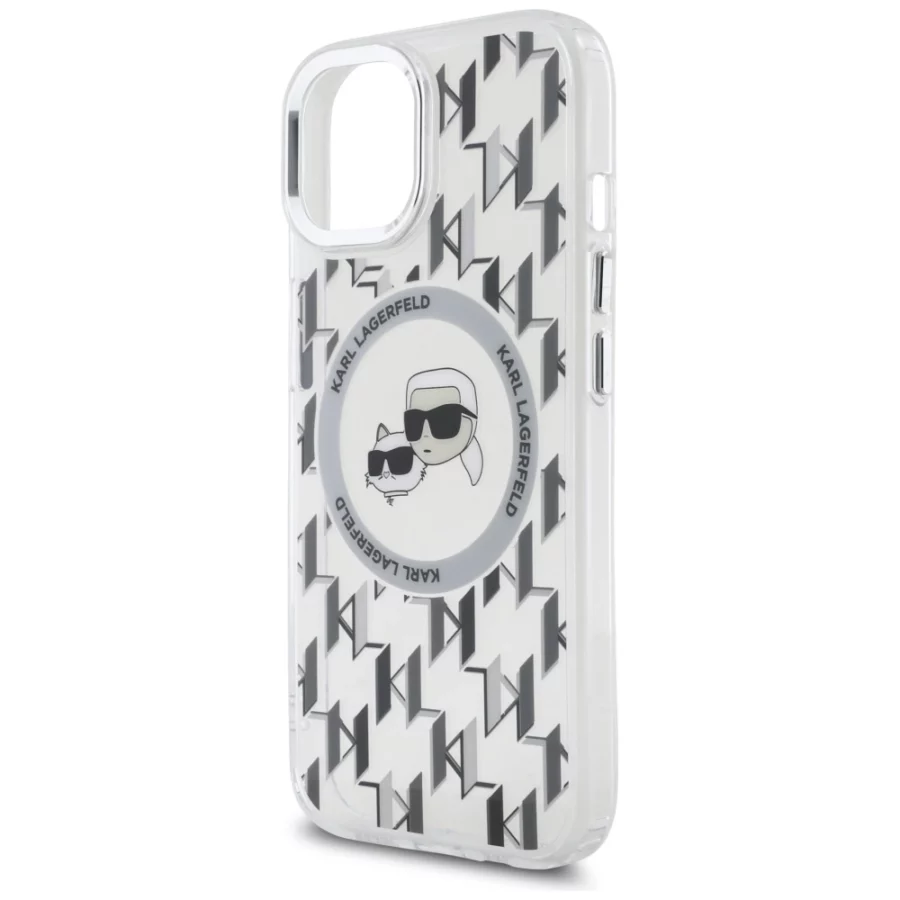 Etui Karl Lagerfeld IML Monogram Karl & Choupette Head MagSafe na iPhone 15 - przezroczyste