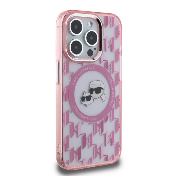 Etui Karl Lagerfeld IML Monogram Karl & Choupette Head MagSafe na iPhone 15 Pro Max - różowe