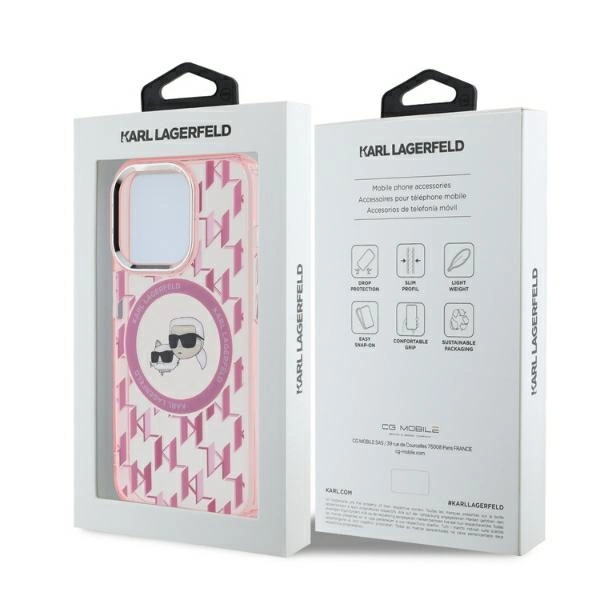 Etui Karl Lagerfeld IML Monogram Karl & Choupette Head MagSafe na iPhone 15 Pro Max - różowe