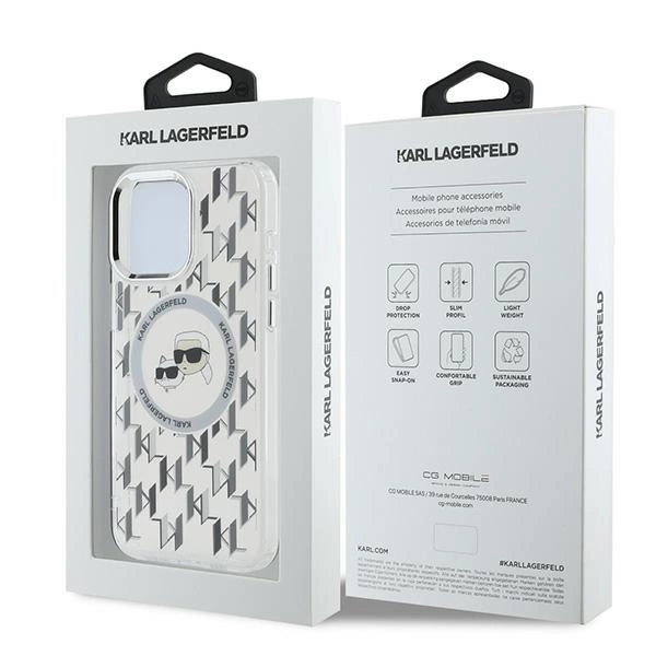 Etui Karl Lagerfeld IML Monogram Karl & Choupette Head MagSafe na iPhone 15 Pro Max - przezroczyste