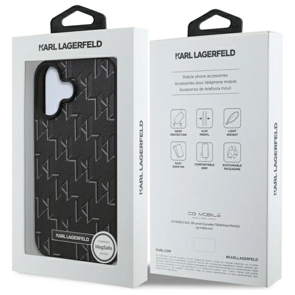 Etui Karl Lagerfeld Hot Stamp Magsafe na iPhone 16 - czarne