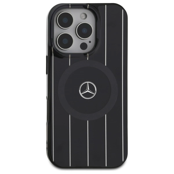 Etui Mercedes MB Double Layer Crossed Lines MagSafe na iPhone 16 Pro - czarne