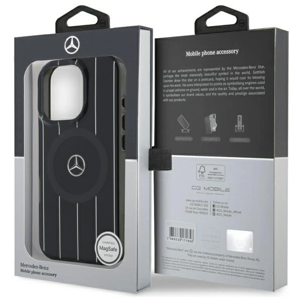 Etui Mercedes MB Double Layer Crossed Lines MagSafe na iPhone 16 Pro - czarne