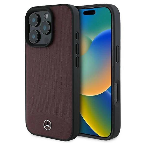 Etui Mercedes Textured And Plain Leather MagSafe na iPhone 16 Pro - czerwone