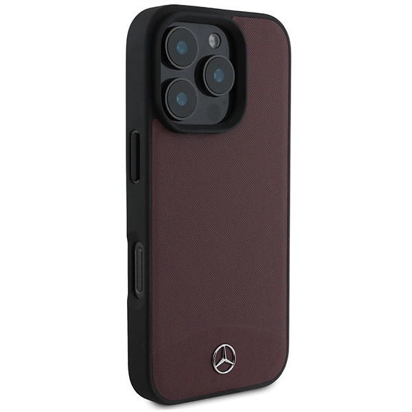 Etui Mercedes Textured And Plain Leather MagSafe na iPhone 16 Pro - czerwone