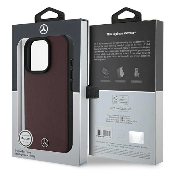 Etui Mercedes Textured And Plain Leather MagSafe na iPhone 16 Pro - czerwone
