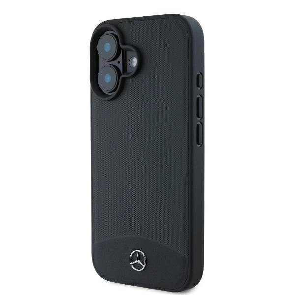 Etui Mercedes Textured And Plain Leather MagSafe na iPhone 16 - czarne
