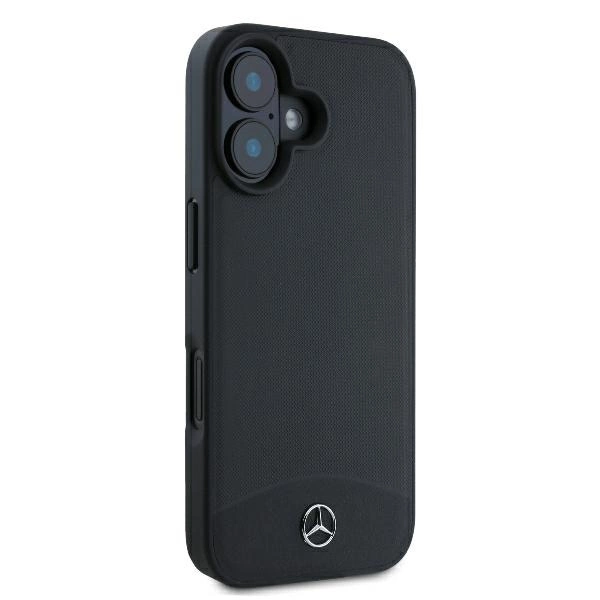 Etui Mercedes Textured And Plain Leather MagSafe na iPhone 16 - czarne