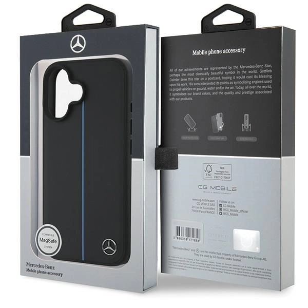 Etui Mercedes MB Blue Line Leather MagSafe na iPhone 16 - czarne