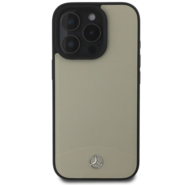 Etui Mercedes MB Textured and Plain Leather MagSafe na iPhone 16 Pro Max - beżowe