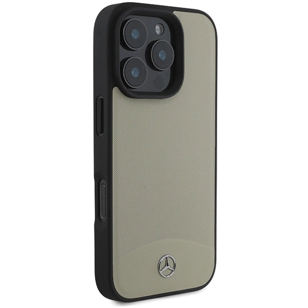 Etui Mercedes MB Textured and Plain Leather MagSafe na iPhone 16 Pro Max - beżowe