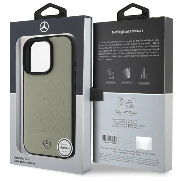Etui Mercedes MB Textured and Plain Leather MagSafe na iPhone 16 Pro Max - beżowe