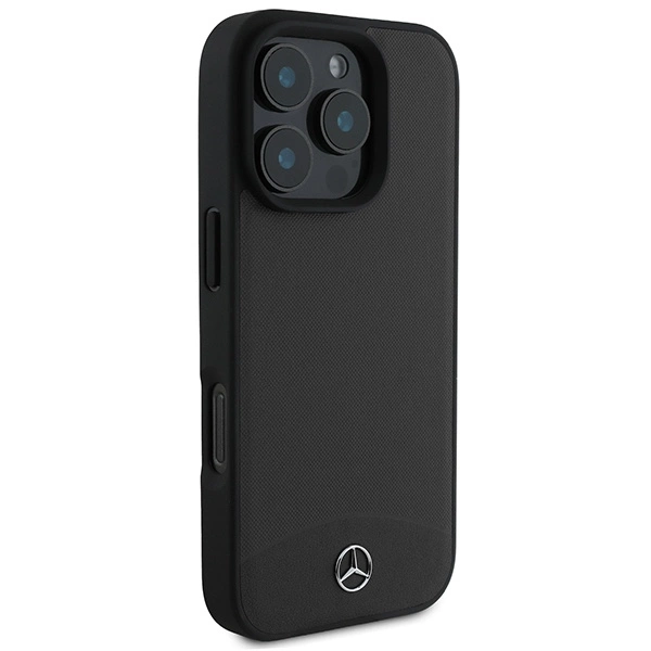 Etui Mercedes Textured And Plain Leather MagSafe na iPhone 16 Pro Max - czarne