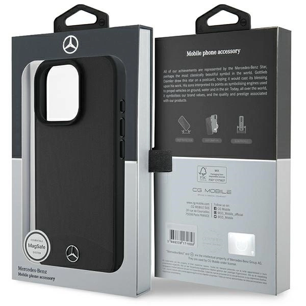 Etui Mercedes Textured And Plain Leather MagSafe na iPhone 16 Pro Max - czarne