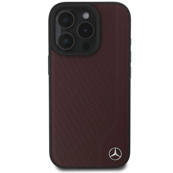Etui Mercedes MB Wood Imitation Leather MagSafe na iPhone 16 Pro Max - czerwone