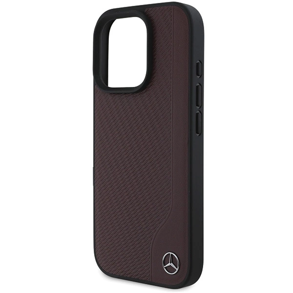 Etui Mercedes MB Wood Imitation Leather MagSafe na iPhone 16 Pro Max - czerwone