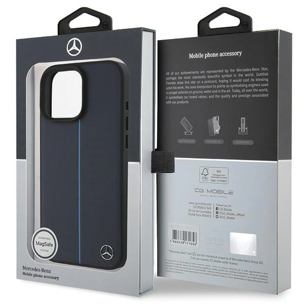 Etui Mercedes MB Blue Line Leather MagSafe na iPhone 16 Pro Max - granatowe